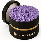 Moss Heart 50 Preserved Roses in Designer Round Box, Real Forever Roses, Long-Lasting 1+ Year, No Watering, Luxury Home Décor Arrangement, Valentine’s Day Gift for Wife or Girlfriend