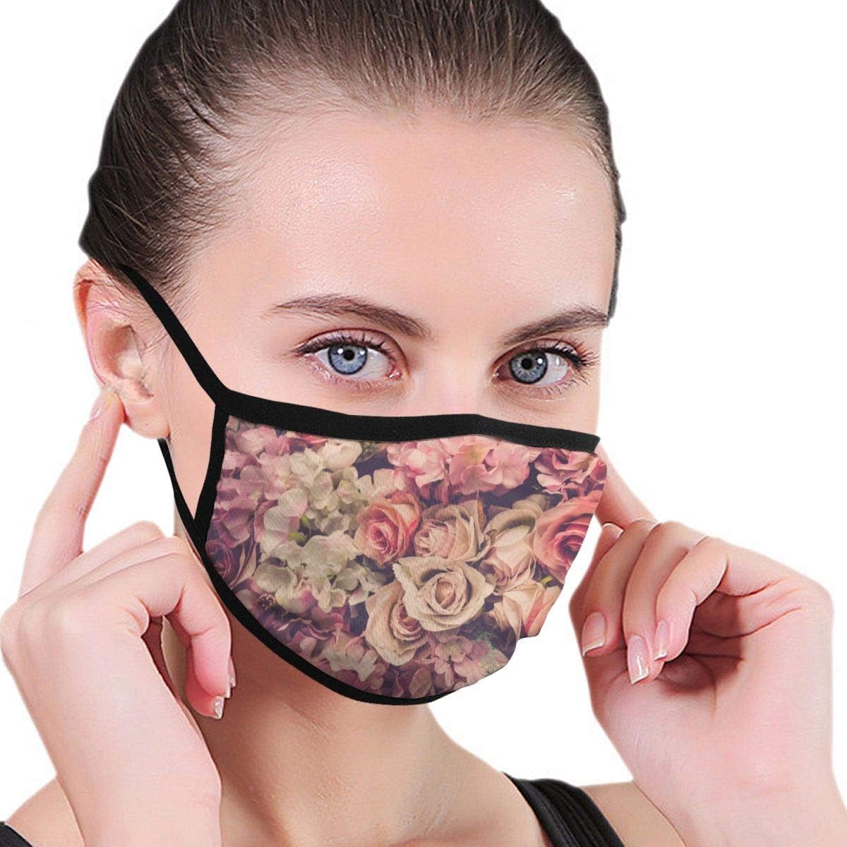 Pink Roses Background. Retro Filter. Fabric Half Face Mask Mouth Masks with Earmuffs Anti Dust Anti Haze Windproof Mask