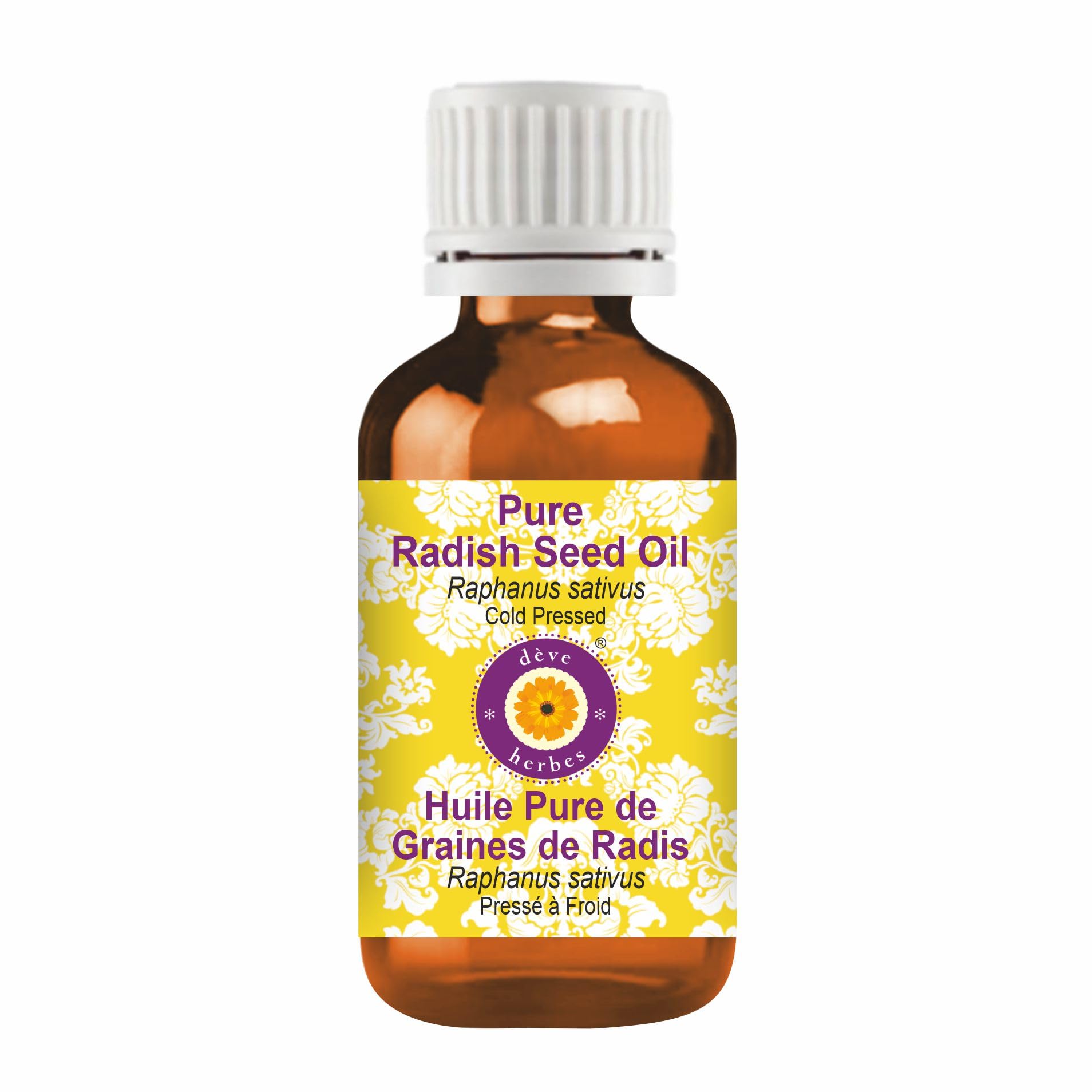 Deve Herbes Pure Radish Seed Oil (Raphanus sativus) Non-Sticky | Non-Greasy | For Skin, Hair, Massage & DIY Use 30ml