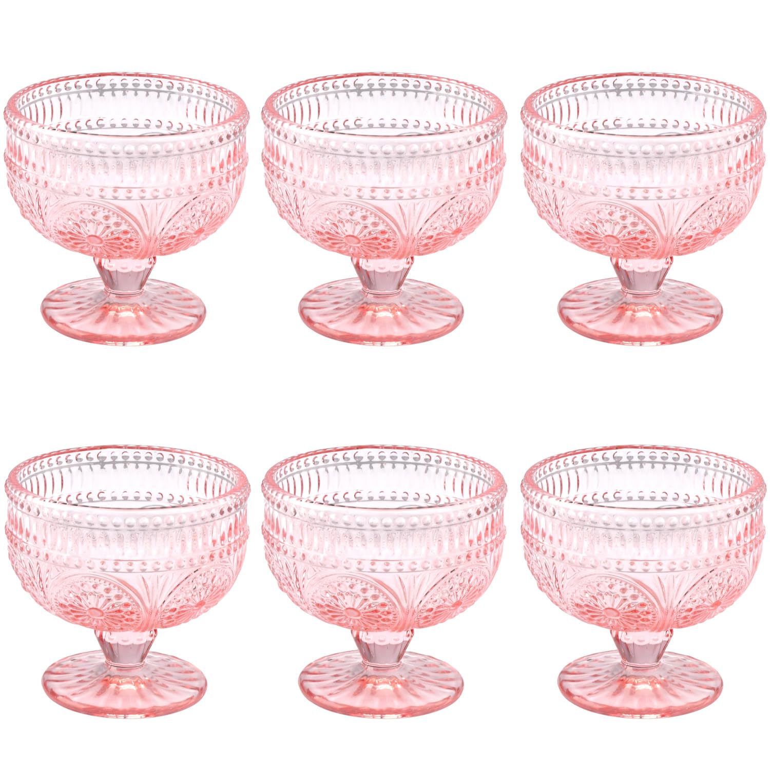 Photo 1 of Vintage Glass Dessert Bowls Set of 6-11.5 oz Pink Embossed Glass Ice Cream Bowls for Salad, Candy Cake, Fruit,Trifle,Cocktail