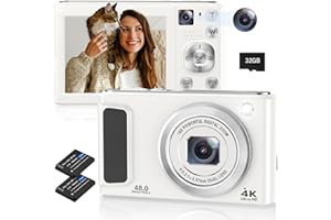 BOFYPOO 4K Digital Camera, 48MP Autofocus Cameras for Photography,Vlogging Compact Camera with Front and Rear Camera, 16X Zoom Protable Point and Shoot Cameras with 32GB SD Card,Anti-Shake,2 Batteries