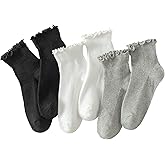 Hstyle 6 Pairs of Ruffle Socks Women, Cute Ruffle Ankle Socks