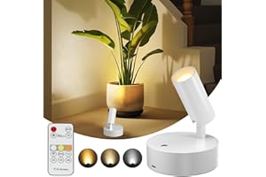 TaoFiaCo Wireless Led Spotlight Indoor, Plant Spotlight Indoor with Remote Dimmable, 360° Rotate, Rechargeable Uplighting Battery Powered Ceiling Light for Artwork Painting Plant Picture Lights-White
