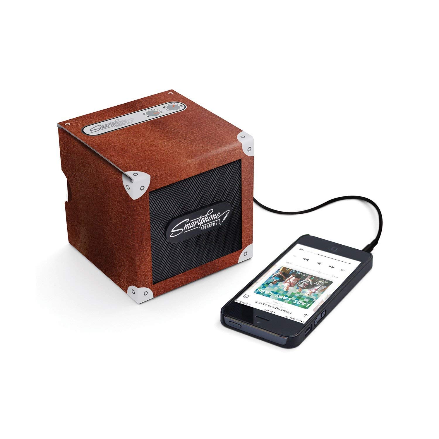 Smart Phone Speaker Box, AUX compatible, wired for iPhone/Android and more, Brown