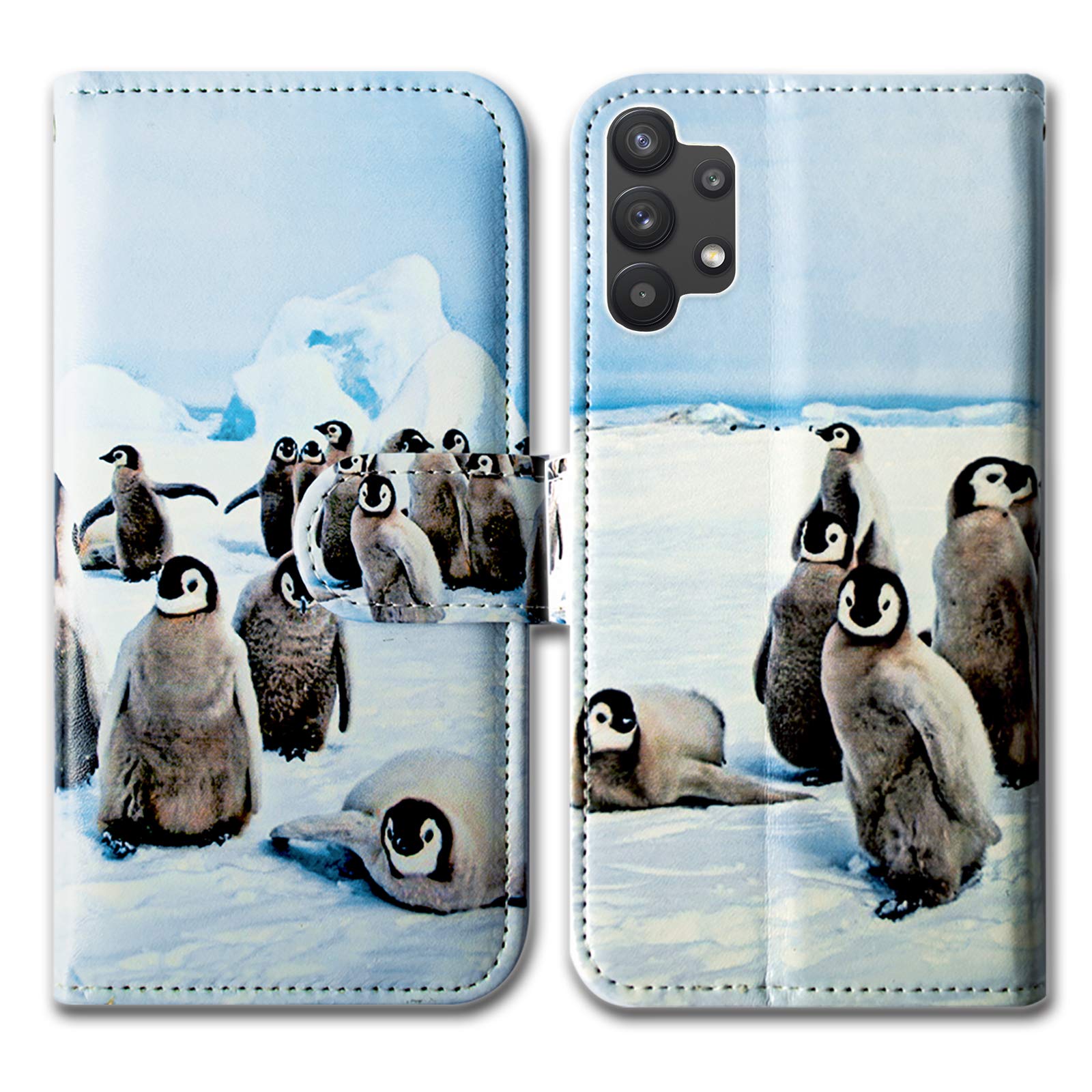 Bcov Galaxy A32 5G Case, Cute Playing Penguin Leather Flip Phone Case Wallet Cover with Card Slot Holder Kickstand For Samsung Galaxy A32 5G 2021