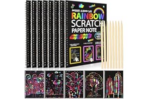 KITOYZ 8 Pack Scratch Arts Drawing Notebook Paper for Kids Art Supplies, Large Rainbow Scratch and Sketch Books Set for Kids Party Favors