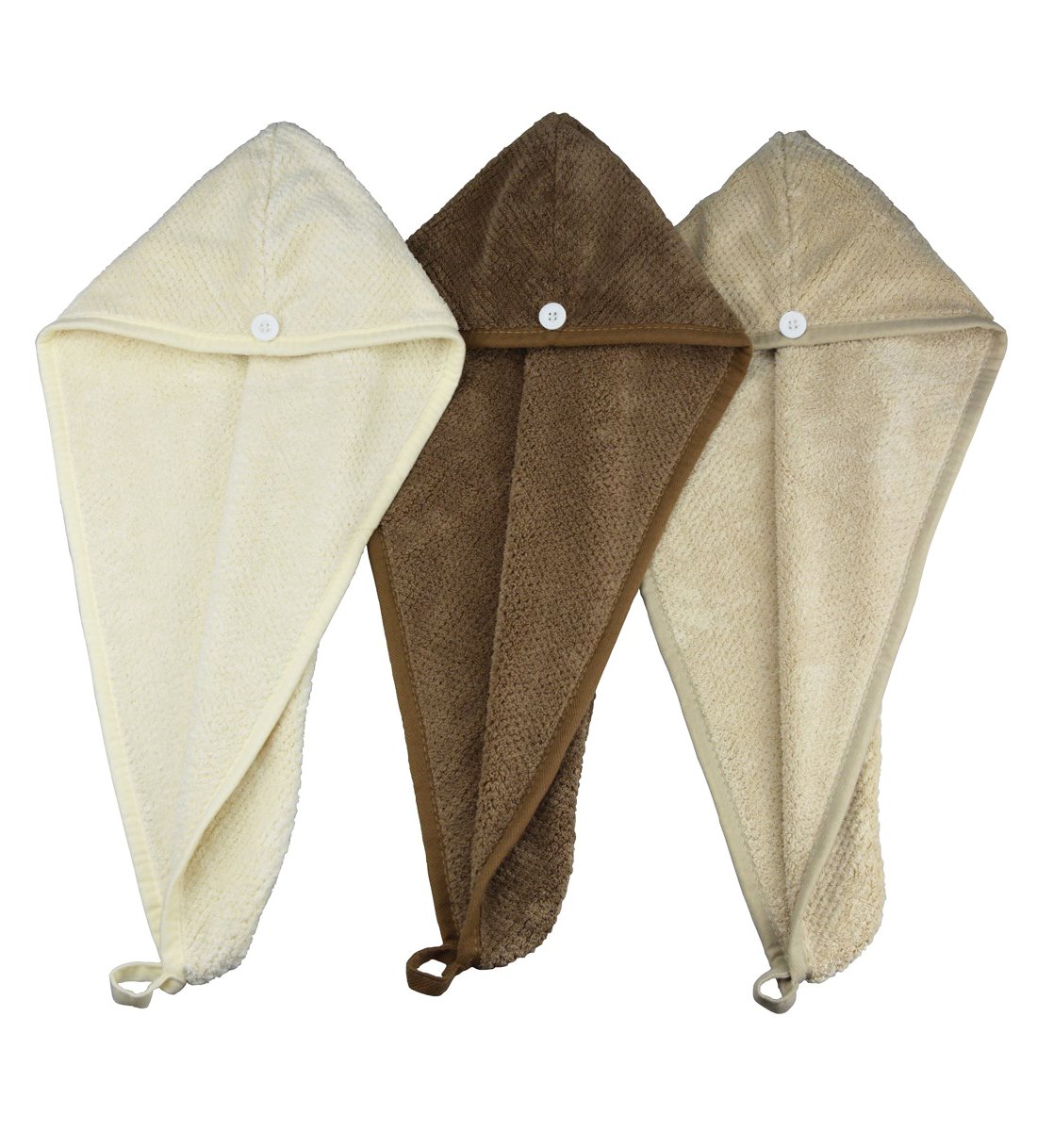 HOPESHINE Women's Soft Shower Hair Drying Towels Twist Hair Turban Wrap Drying Cap Great Gift for Women (Brown+Khaki+Off White) : Beauty