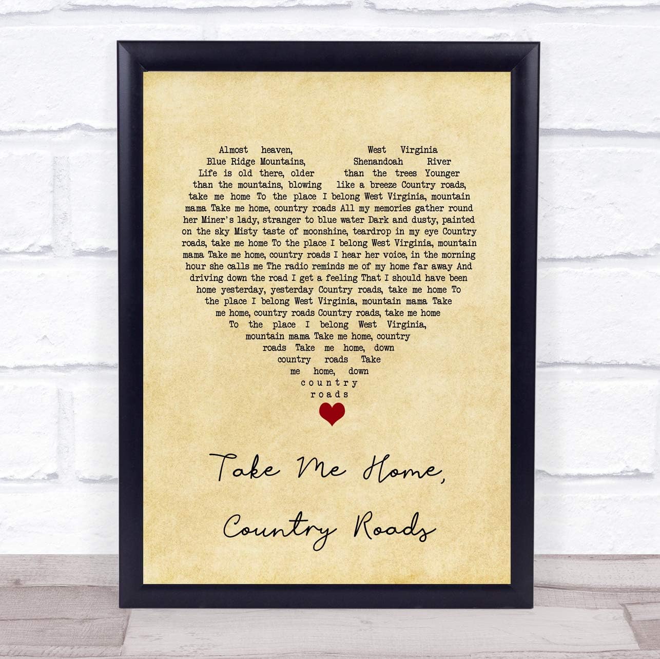Take Me Home, Country Roads Vintage Heart Song Lyric Quote Music Poster Gift Present Wedding Song Art Print