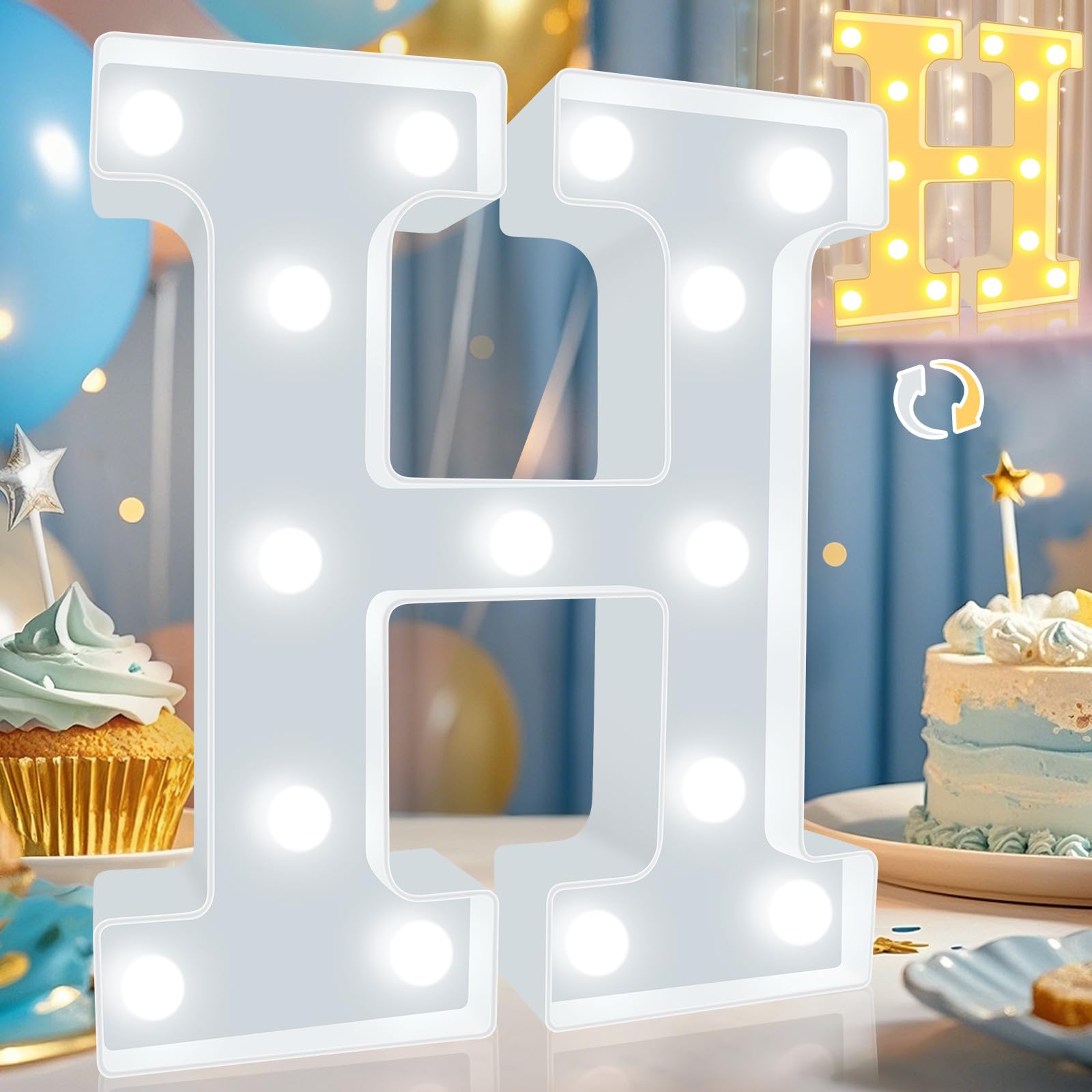 Pooqla LED Marquee Letter Lights, Warm White and Cool White Decorative Lighted Letters, Light Up Alphabet Letters for Boys Girls, Party, Wedding, Bar, Night Light, Birthday Decoration, Letter H