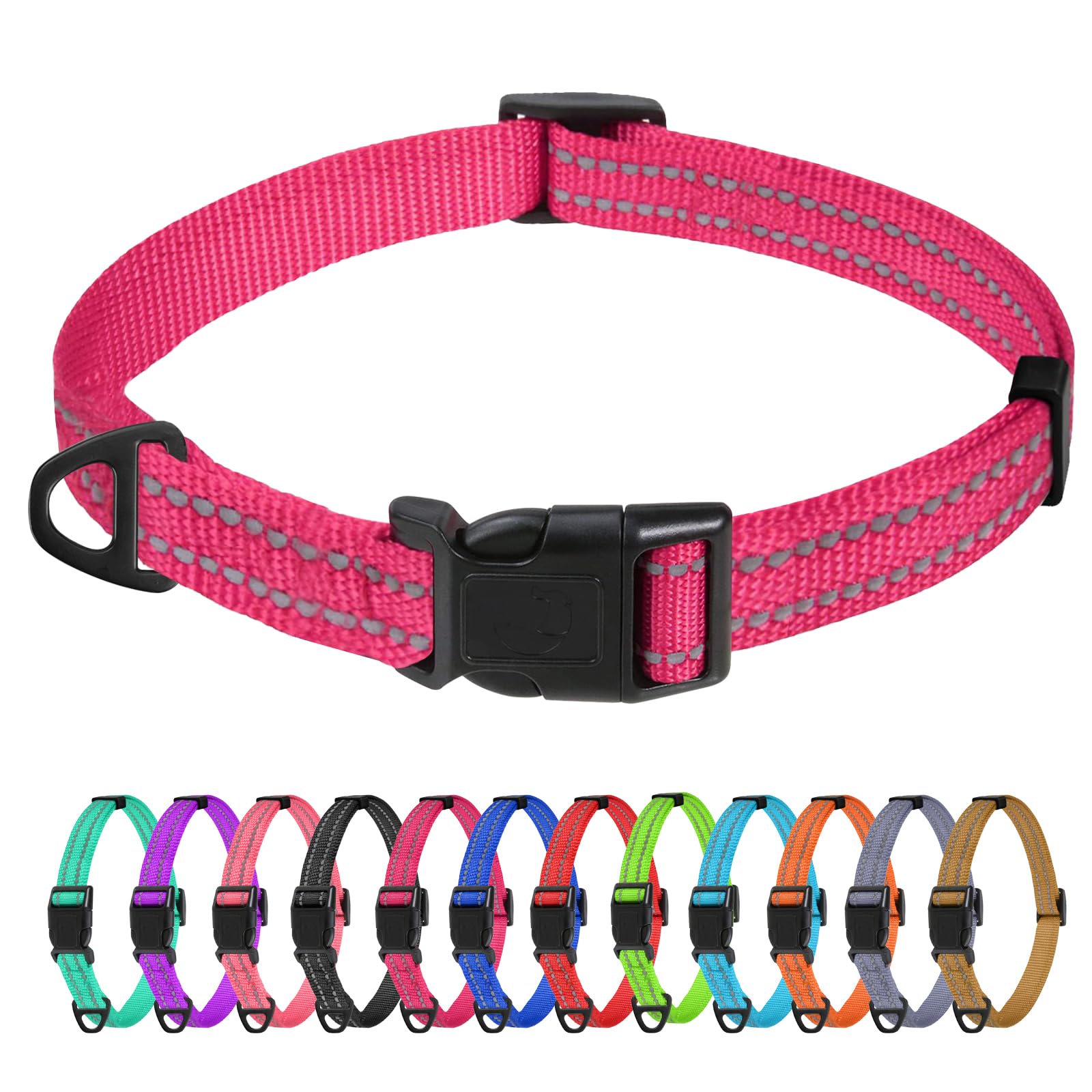 TagMe Reflective Nylon Dog Collars, Adjustable Classic Pet Collar with Quick Release Buckle for Extra Small Dogs, Pink, 1.5 cm Width