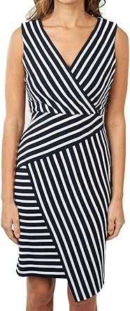 blue and white striped wrap dress