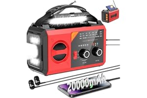 JTRYEMU 20000mAh Emergency Weather Radio with Wireless Speaker, 74000mWh NOAA AM FM Hand Crank Solar Radio with Flashlight Cell Phone Charger Compass SOS Reading Lamp for Camping and Survival (Dark Red)