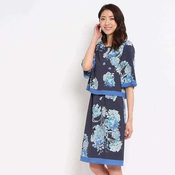 Amazon Co Jp スーナウーナ Sunauna 洗える フラワープリントワンピース 38 M ネイビー 193 服 ファッション小物