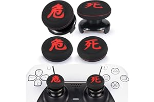 Playrealm FPS Thumbstick Extender x 2 & Printing Rubber Silicone Grip Cover x 4 for PS5 Dualsenese & PS4 Controller (Death of Kanji&Danger of Kanji)