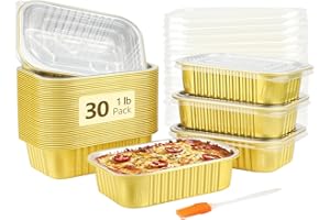 LNYZQUS 1lb Small Aluminum Pans With Lids 30 Pack, 16oz Foil Baking Tins Leftover Containers Takeout To Go Food Containers With PP Covers,Disposable Individual Pie Cake Pans Holders
