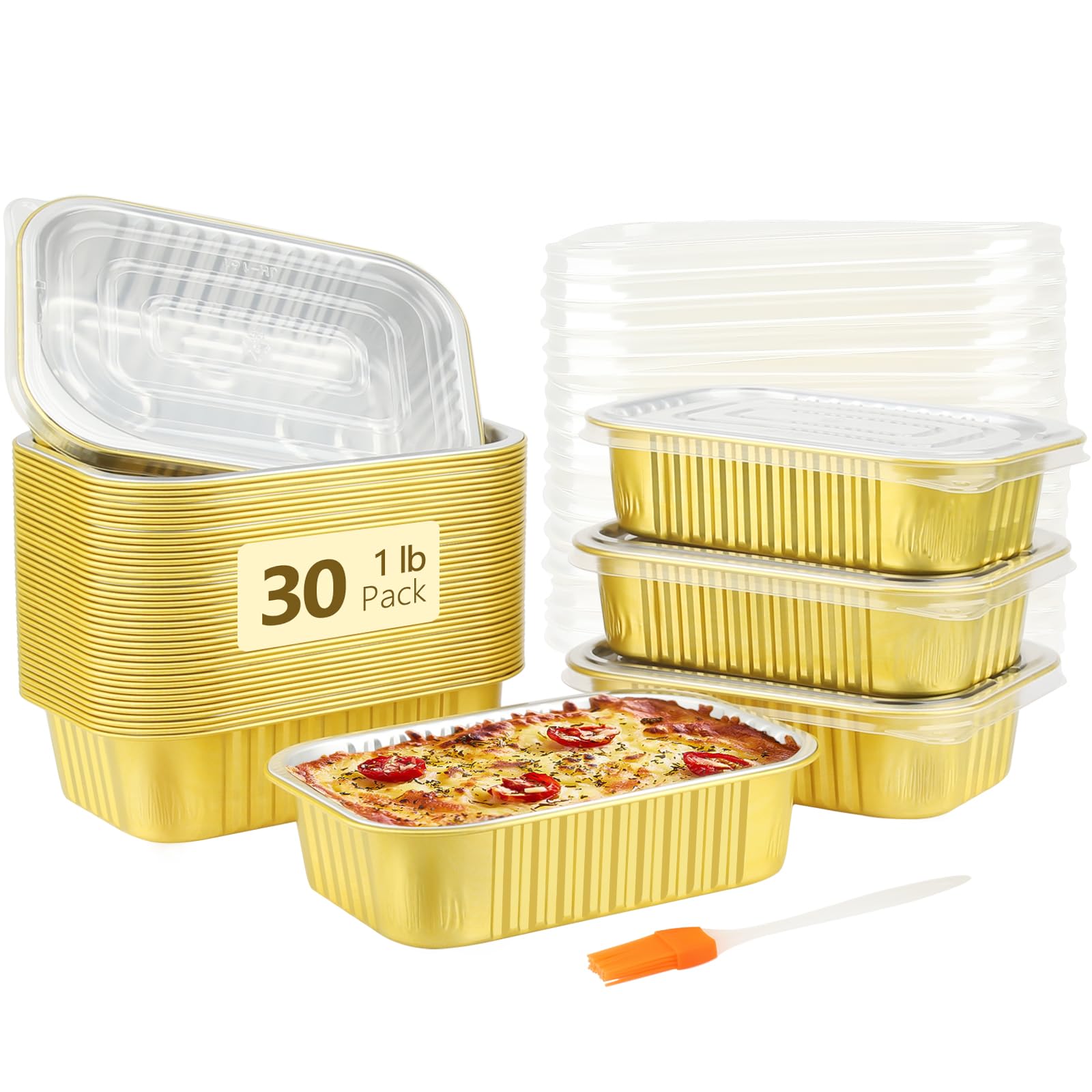 Photo 1 of LNYZQUS 1lb Small Aluminum Pans With Lids 30 Pack, 16oz Foil Baking Tins Leftover Containers Takeout To Go Food Containers With PP Covers,Disposable Individual Pie Cake Pans Holders