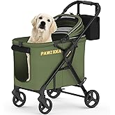 PAWZIDEA Dog Stroller for Large Dogs, Heavy Duty Pet Stroller for 2 Medium or Small Dogs Cats Up to 80lbs, No-Zip 180° Reversible Canopy Lockable, One-Hand Foldable Jogger 7" Wheels, Storage Organizer