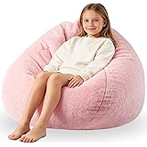 ENBAOHUI 3FT Faux Fur Comfy Memory Foam Bean Bag Chairs for Kids or Babies with Filling Bean Bag Sofa with Handle Super Soft Washable Faux Fur Fabric Lazy Sofa 3 Foot Pink