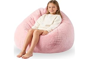 ENBAOHUI 3FT Faux Fur Comfy Memory Foam Bean Bag Chairs for Kids or Babies with Filling Bean Bag Sofa with Handle Super Soft Washable Faux Fur Fabric Lazy Sofa 3 Foot Pink