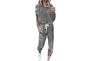 JXSOYEN 2 Piece Outfits for Women Crewneck Long Sleeve Tops Long Pants Lounge Sets with Drawstring Tracksuit Jogger Sets