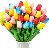 Lyrow 30 Pcs Tulips Artificial Bouquet Flowers Faux Tulips for Home Kitchen Wedding Decorations,Gift Idea for Easter Decor Mother's Day Birthdays (Classic Color)