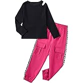 Hihosdor Girls Clothes Long Sleeve Ribbed Knit Cold Shoulder Top and Cargo Pant Set Teen Girls Outfits 6-12 Years