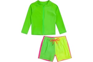 SwimZip Boys' Long Sleeve Rash Guard & Swim Shorts Set - UPF 50+ Sun Protection