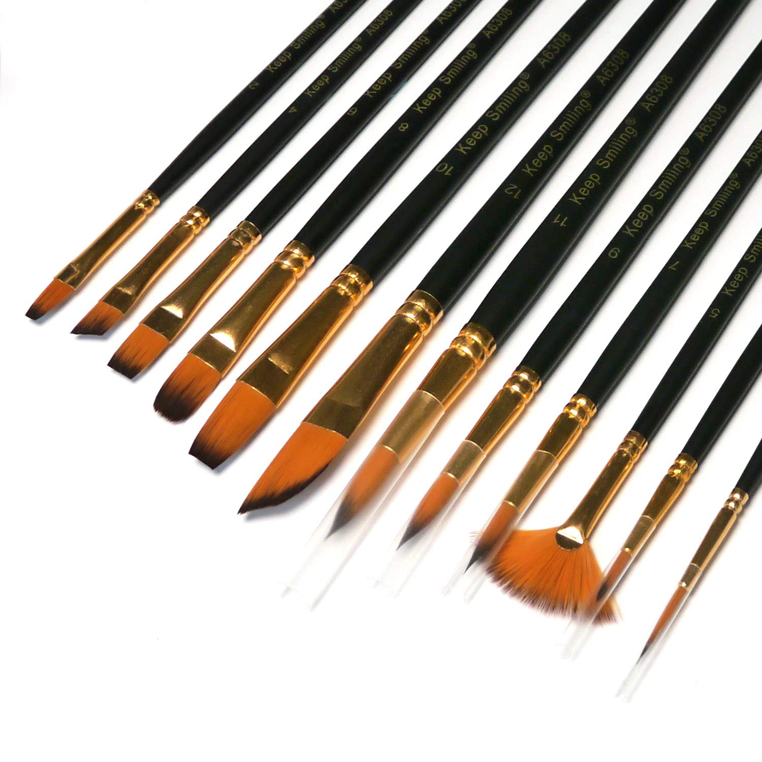 12 Pcs Artist Paint Brushes Set with Synthetic Sable Hair for Acrylic Oil Watercolour Fine Art Painting, Full Range of Sizes & Shapes Kit