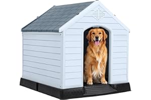 YITAHOME Plastic Dog House, Waterproof Indoor Outdoor Doghouse for Large or Small Dog, with Air Vents and Elevated Floor, Easy Assemble and Clean