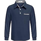 Arshiner Boy's Long Sleeve Plaid Trim Polo Shirt School Uniform Shirt with Pocket for 4-12 Years