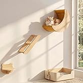 Cat Wall Shelves Set,Solid Wood Moon Bed,Perch &amp; Stair for Climb and Rest | 3-in-1 Wall-Mounted Cat Furniture;16-Inch Stud Wall;Hold Up to 40 lb;Wall &amp; Corner Setup;Vertical Territory &amp; Active Exercise
