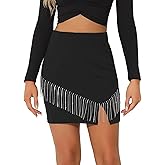 Allegra K Sparkly Fringe Skirt for Women's High Waist Split Mini Pencil Skirts
