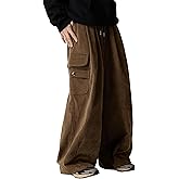 ZAFUL Mens Corduroy Pants Baggy Wide Leg Drawstring Elastic Waist Sweatpants Vintage Cargo Pants with Pockets for Streetwear