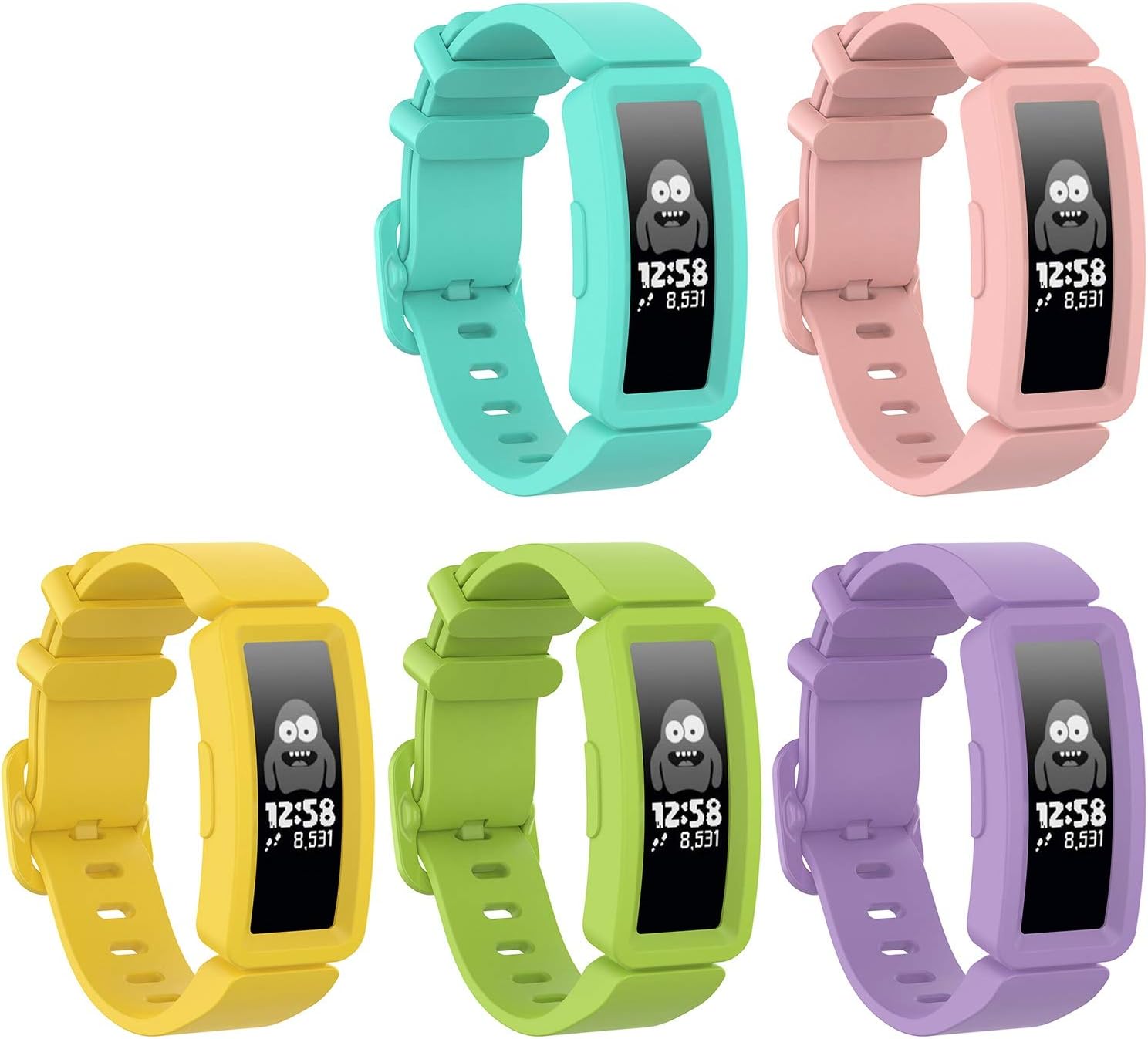 Watbro Compatible with Fitbit Ace 2 Bands for Kids 6+, Soft Silicone Bracelet Accessories Watch Band Repalcement Strap, Colorful Sport Wristbands for Fitbit Ace 2/ Inspire HR for Boys Girls