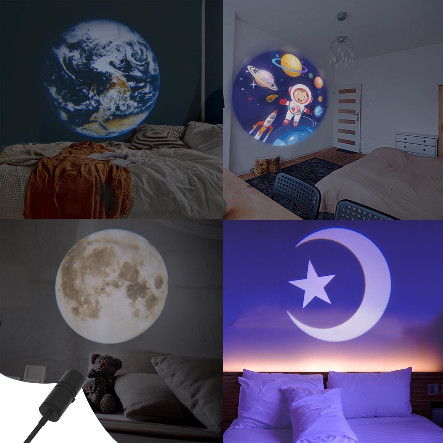 WELESHEI Moon Lamp USB Starlight Projector Earth Projection Astronaut Light Projector Happy Birthday Space Lights for Bedroom Galaxy 5 Pattern in 1 360° Rotatable Photography Background Led Lamps