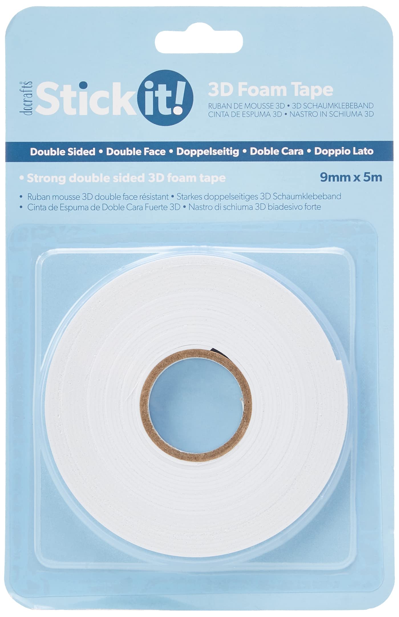 Stick It! 5 m x 9 mm 3D Foam Tape White Strong Double Sided Heavy Duty, Ideal for Make Your own Craft or Card Making, Complete Craft Set with Double-Sided Foam Tape