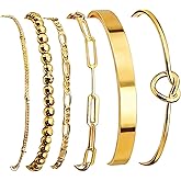 JGVG 6Pcs Gold Bangle Bracelets for Women 14K Gold Plated Non Tarnish Waterproof Fashion Trendy Stackable Chunky and Thin Bracelet Sets for Women