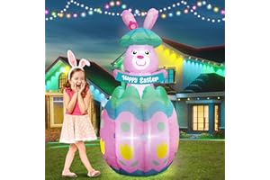 INSLIFE [ Pop Up and Down ] 6FT Tall Easter Inflatables Bunny Popping Out of Egg Outdoor Decoration, Blow Up Bunny Inflatables Built-in 4 LEDs for Easter Outdoor Indoor Yard Garden Lawn Decor
