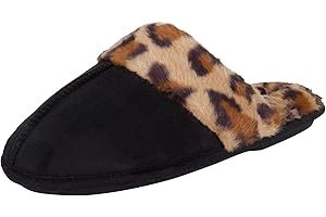 Jessica Simpson Women's Comfy Faux Fur House Slipper Scuff Memory Foam Slip on Anti-Skid Sole