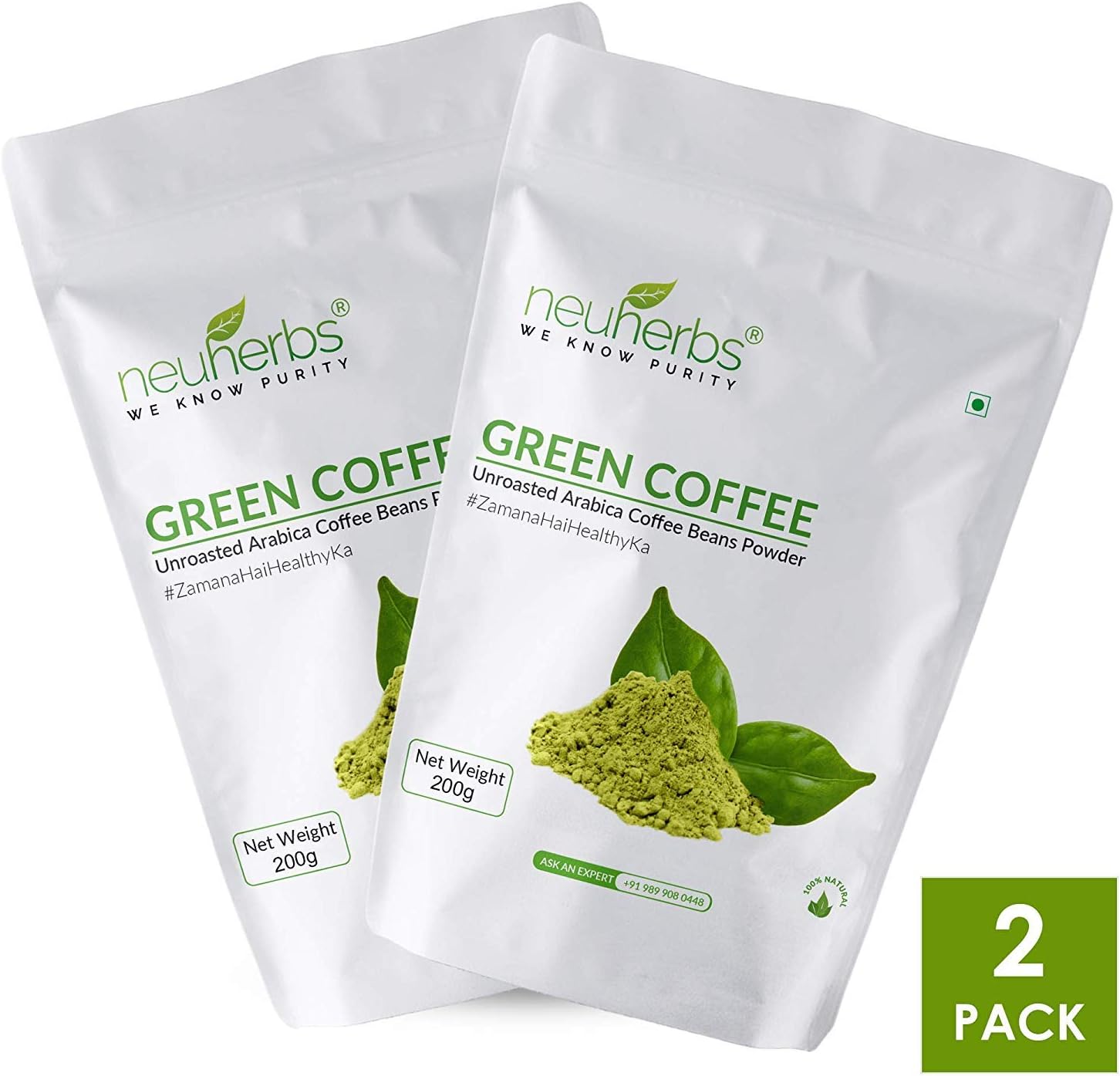 Neuherbs Green Coffee Beans Powder for Weight Loss 200g - (Pack of 2) 100% Pure