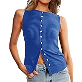Tankaneo Womens Button Down Ribbed Tank Tops Cropped Cute Y2k Vest Tops Summer Going Out Outfits