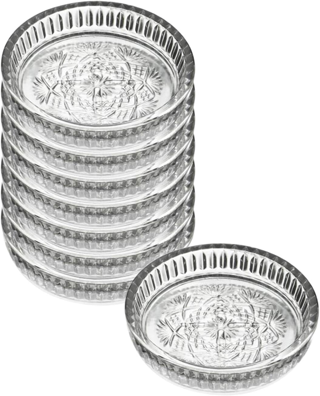 Crystal Clear Coaster Set - 8 Circular Crystal Clear Pinwheel Glass Drink Coasters Look Stylish & Prevent Water Rings On Furniture - Complements Any Décor & Makes Perfect Hostess, Gift, 3.7" Die