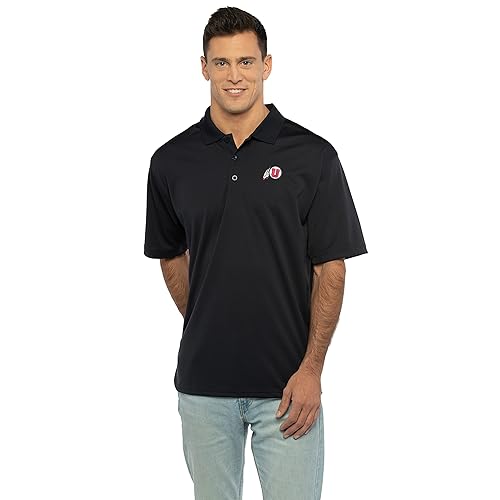 Men's Collegiate Premium Moisture Wicking Dark Gray Icon Polo, Utah Utes, Large