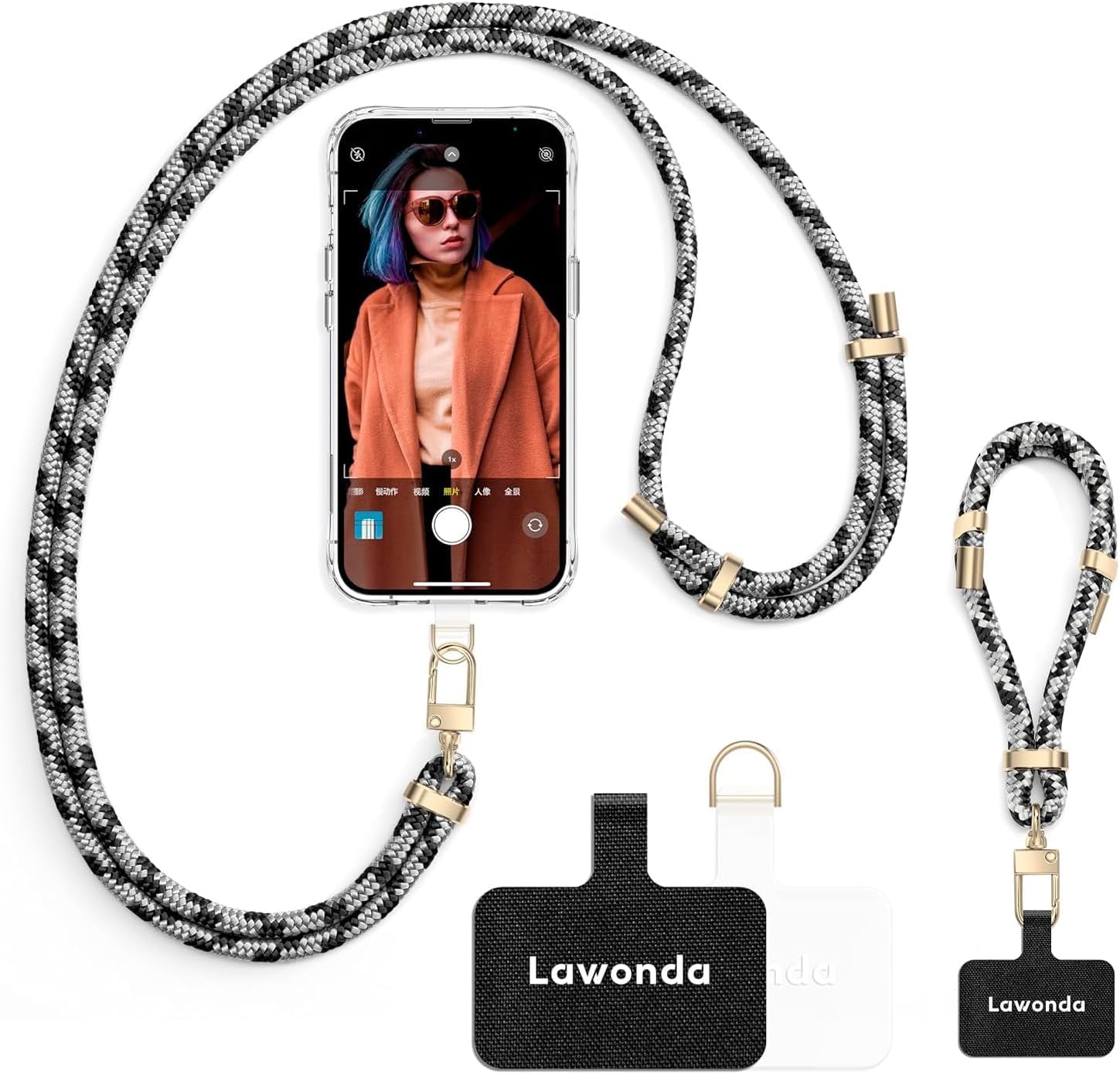 Lawonda 2 Pads Phone Lanyard Adjustable Crossbody Cell Phone Neck Strap Universal Mobile Phone Wrist Lanyard + 2pcs Patch Tether Tab for Travel Essentials Mix Black&Gray