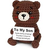 Glydein Gifts for Son Adult from Mom Dad, Handmade Positive Crochet Bear Decor, Adult Son Birthday Gifts, Christmas Valentines Gift for Bonus Step, I Love You Presents from Mother