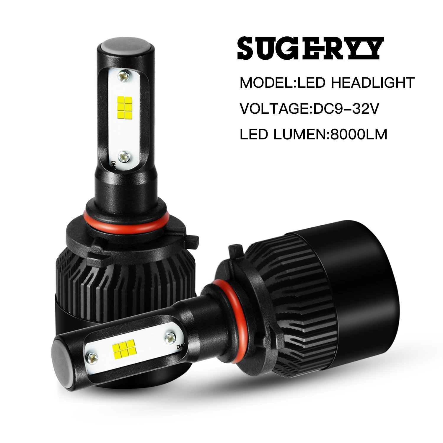 SUGERYY Bright 72W 8000 Lumens 6000K CSP Chips 9005 LED front Headlight Bulbs, Xenon White