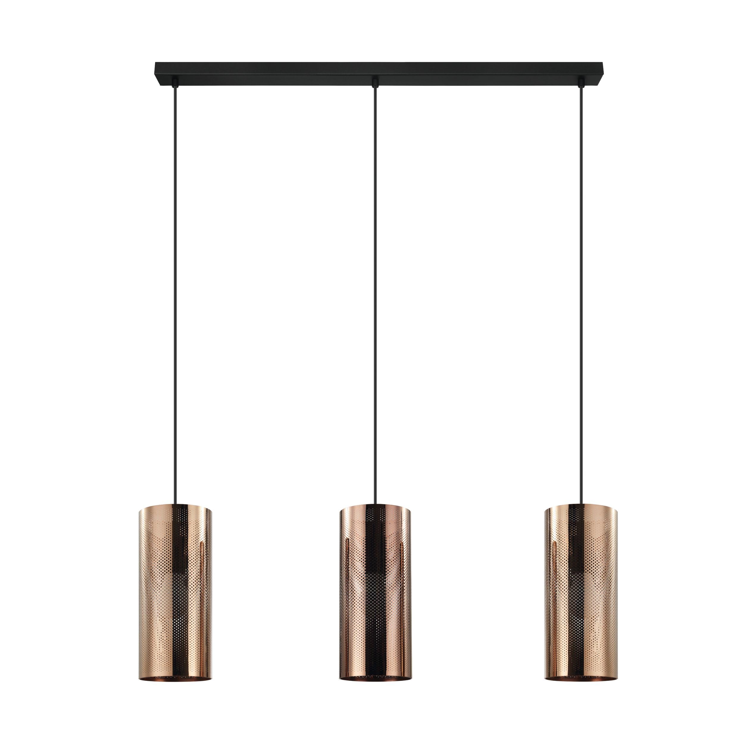 Eglo Pendant Light Tabiago, 3-Light Hanging Lamp Vintage Industrial, Steel Pendant Lamp in Black Rosé Gold, Dining Table Light, Hanging Living Room Lamp with E27 Socket