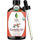 SVA Camellia Seed Oil Organic - 4 Fl Oz – 100% Natural Cold Pressed Organic Camellia Oil - for Face, Skin Care, Hair Care, Scalp Massage & Body Massage – Carrier Oil with Dropper