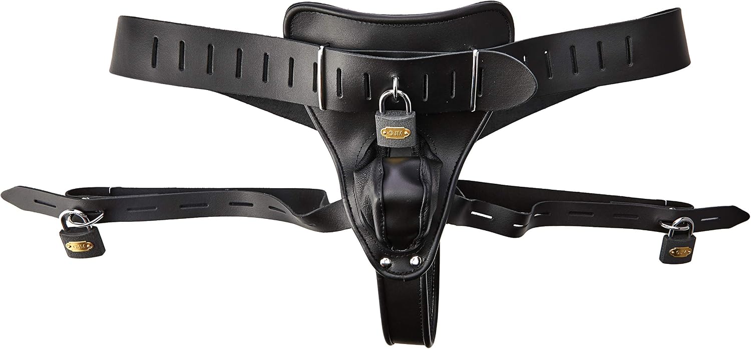 Zado Leather Chastity String, Black, Small/Medium, Leather, Metal, S-M