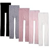 Looching 5 Pack Toddler Girls Cotton Cable Knit Leggings Classic Solid Footless Tights Ankle Length Pants for Kids
